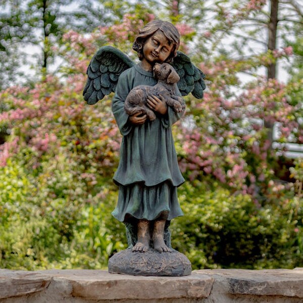 Angel Holding Dog Garden Sculpture 39" High